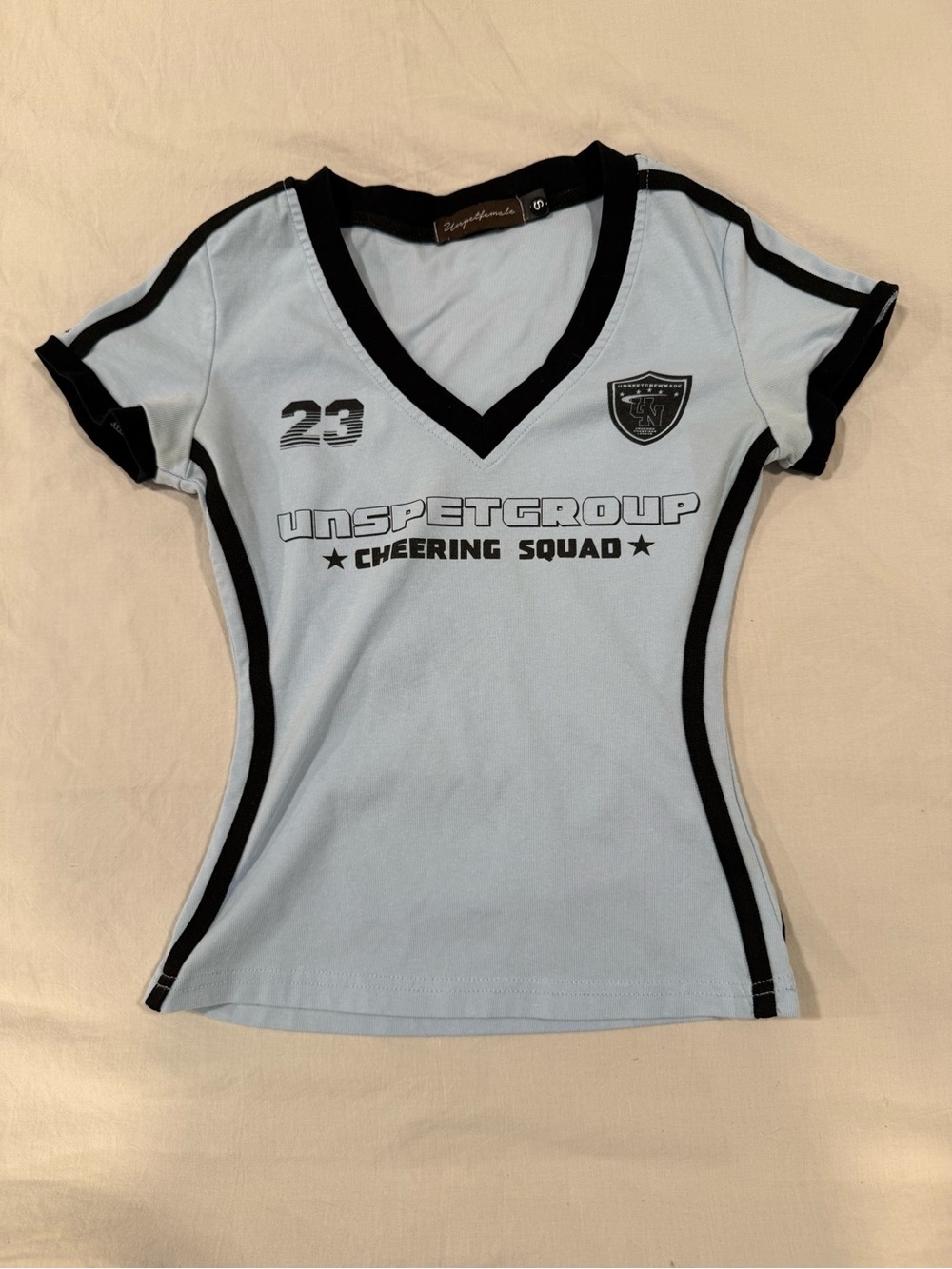 Light Blue & Black V-Neck 'UNSPETGROUP Cheering Squad' Tee